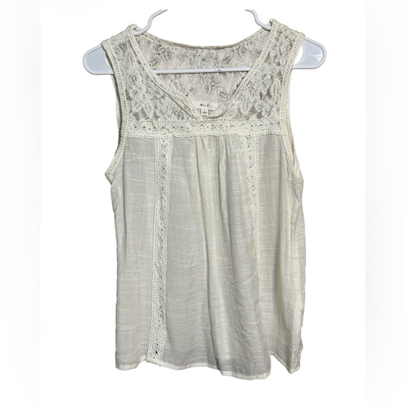 mine Tops - Mine Lace Tank Top Size L Ivory Boho Sleeveless Crochet Trim Blouse